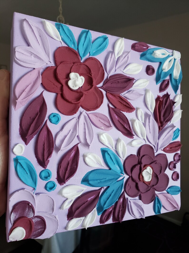 Textured 3D Floral Canvas Painting: Purple Nursery Wall Art - Etsy