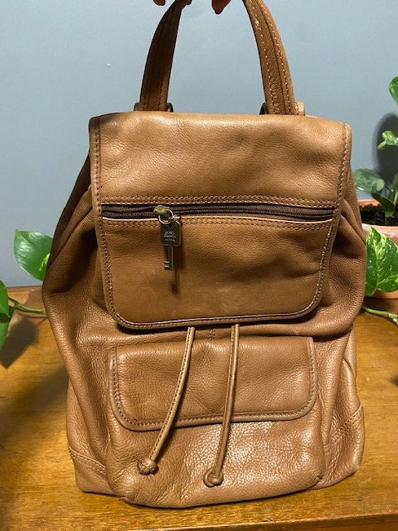 Fossil Camel Leather Drawstring Backpack