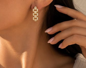 Pave Link Drop Earrings