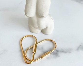 Brass Carabiner Key Ring, Gold Carabiner Key Clip, Cute Keychain Holder, Gold Keychain, Gold Hook, Cute Brass Key Ring