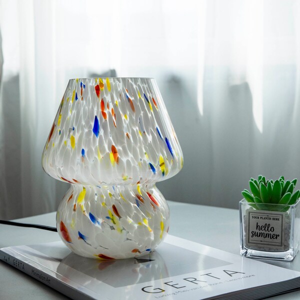 Glass Mushroom Table Lamp | Mini Rainbow | MCM Murano Inspired | Vintage Home Decor | Mid Century Modern | Gift | Statement Lighting