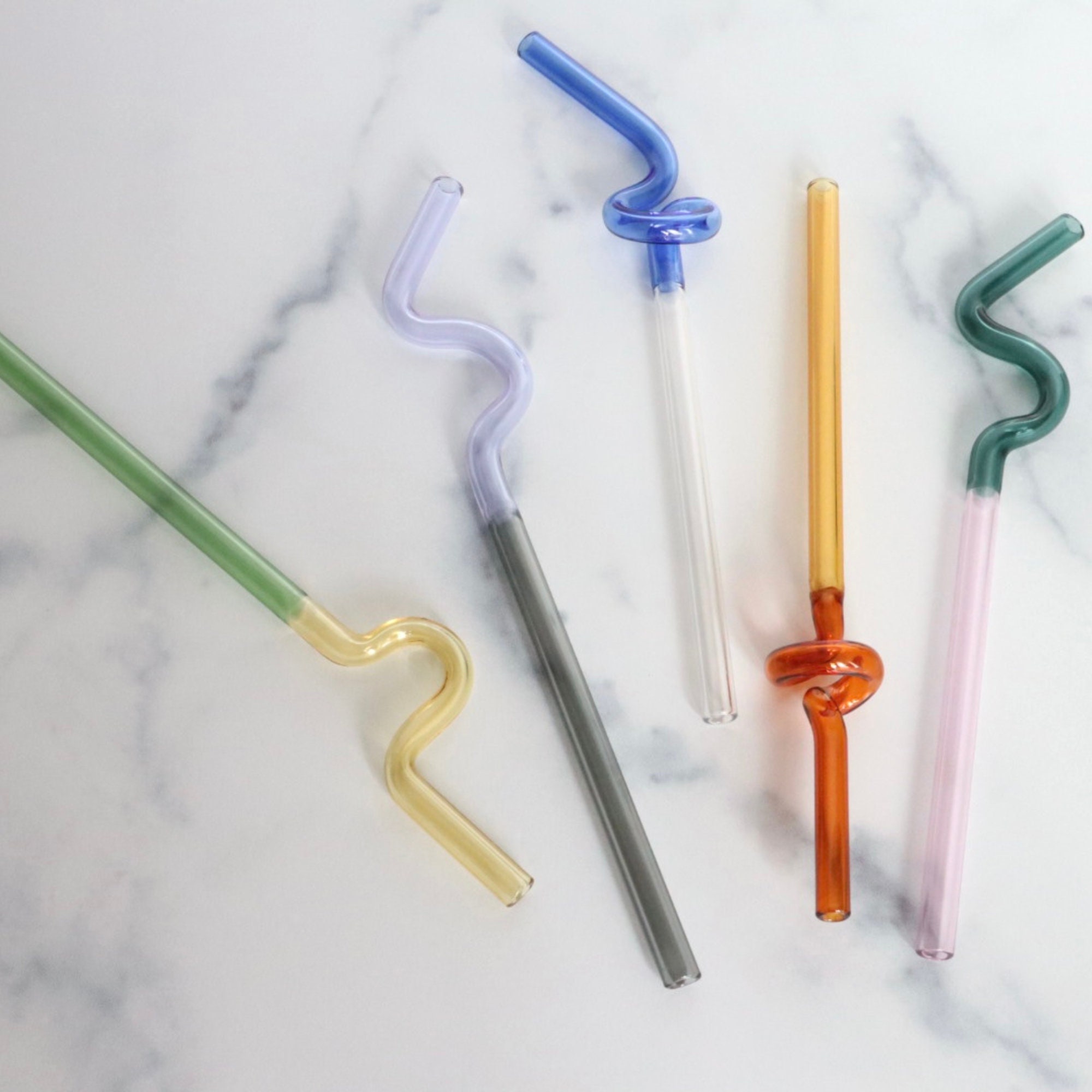 Glass Straw With Flower Shatter Resistant Bend Straws Reusable Straws Kit  With Cleaning Brush For Tumblers Coffee Mugs Mason