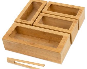 OFFER! Bamboo Bag Organizer Boxes Set with Gift Tong, 4 Individual boxes, Drawer Organizer, Organizer for Plastic Bags, Kitchen Organization