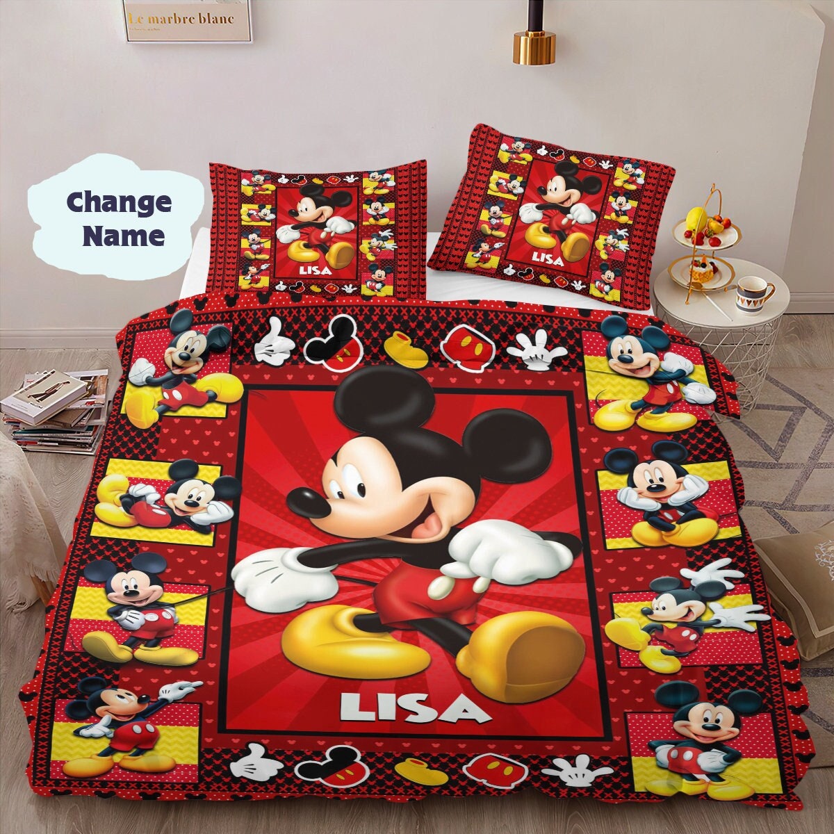 Louis Vuitton X Mickey Mouse Queen Bedding Set - Masteez