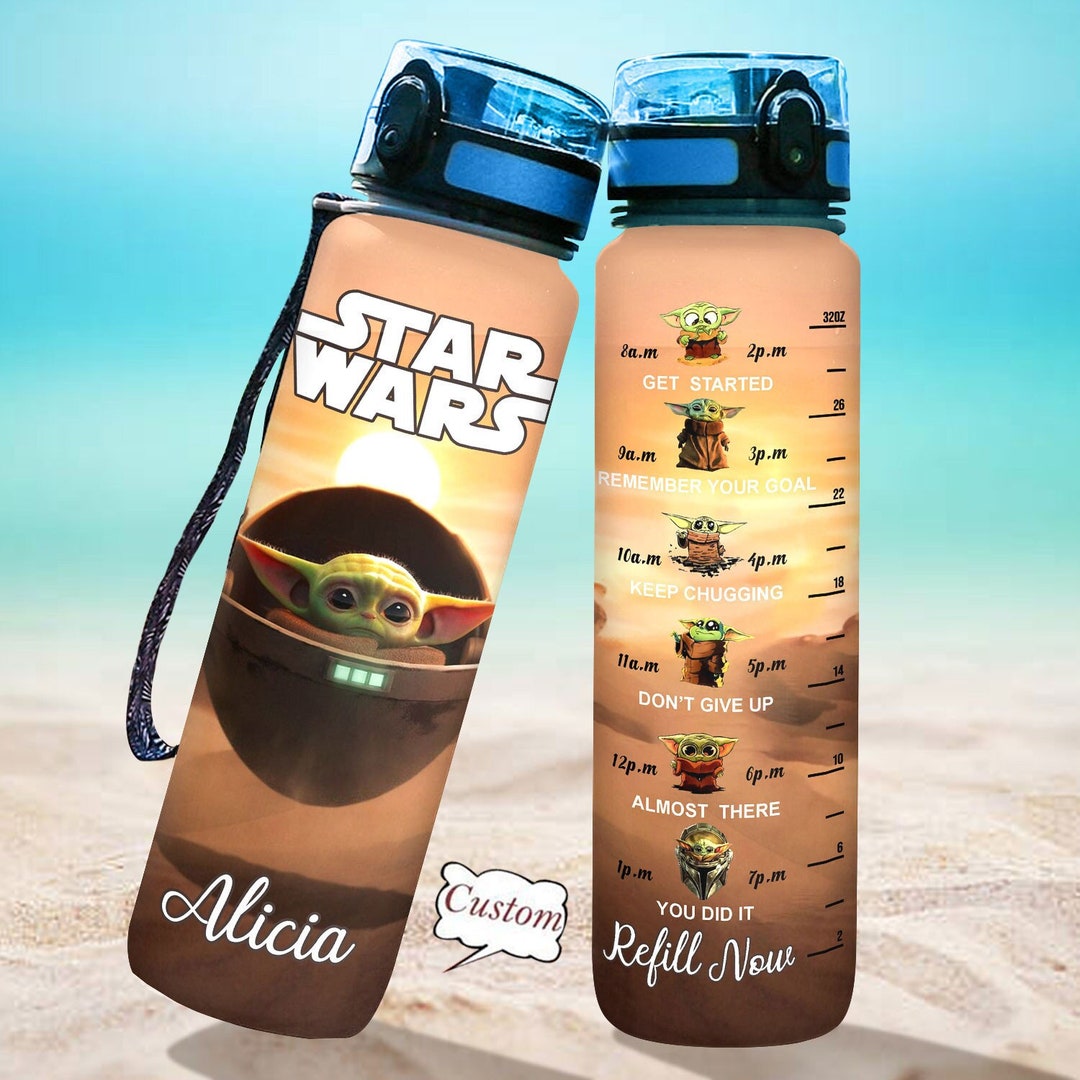 Baby Yoda Water Tracker Bottle Baby Yoda 32oz Water Bottle Etsy