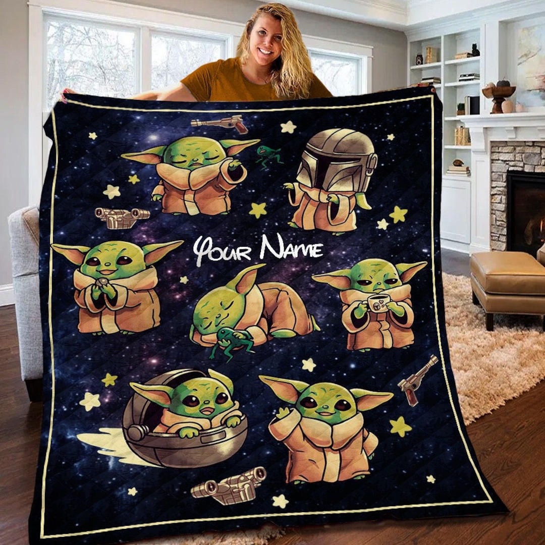 Personalized Baby Yoda Quilt Fleece Blanket Baby Yoda Etsy
