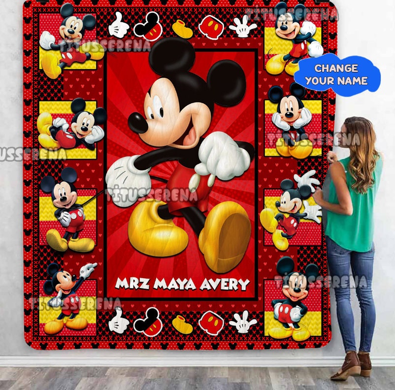 Personalized Mickey Mouse Quilt Blanket, Mickey Mouse Fleece Blanket, Mickey Mouse Birthday Gifts