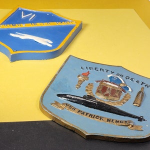 2 Vintage Metal US Navy Ship Placards