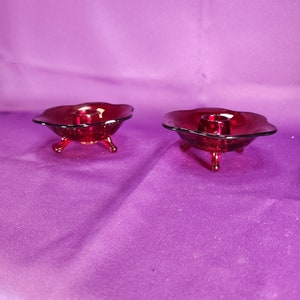 2 Vintage Red Glass Candle Holders