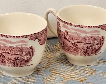 Vintage Pair of Johnson Brothers Old Britain Castles Pink Flat Cups