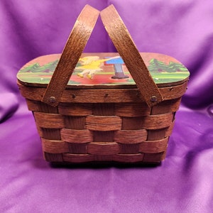 Vintage Carved and Hand-Painted Hand-Made Picnic Basket
