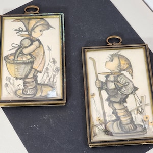 Vintage Hummel Prints in Oxidized Brass Frames
