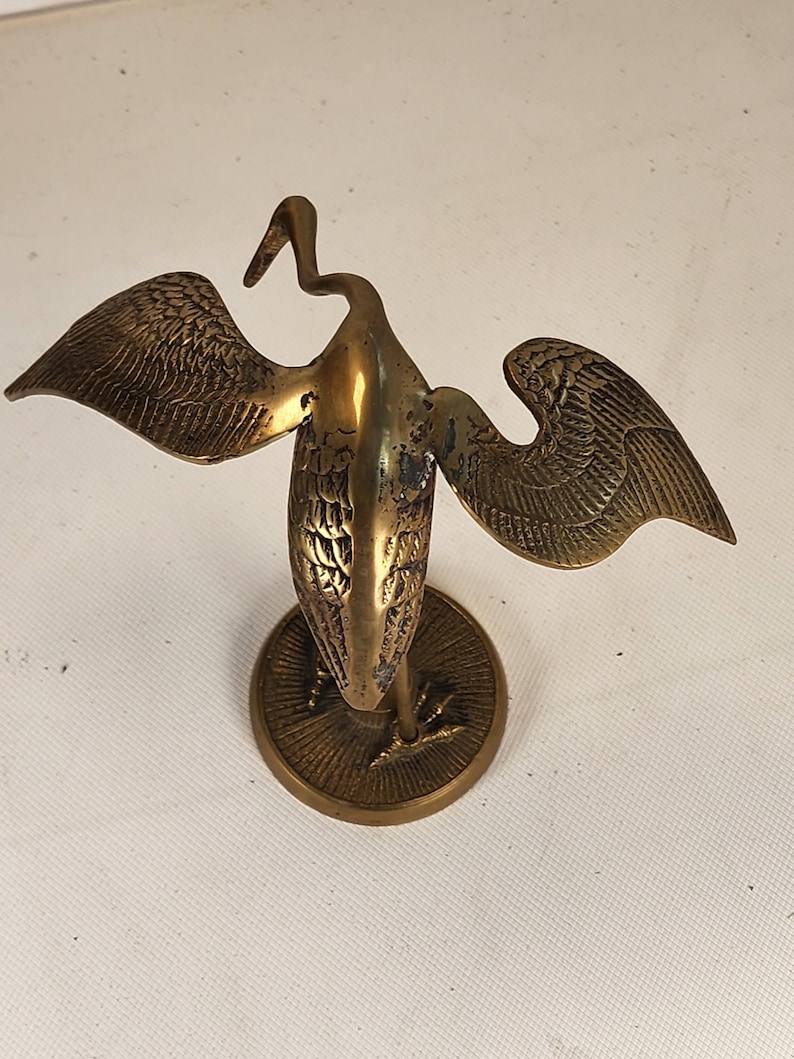 Vintage Brass Crane Sculpture Etsy