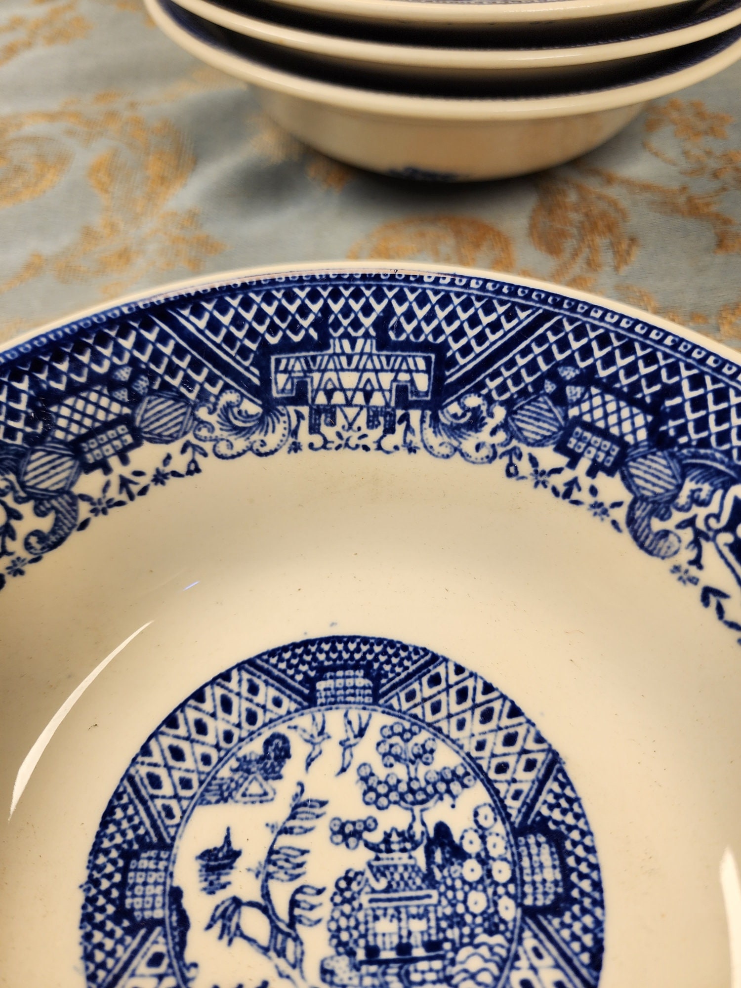 4 Vintage Blue Willow Cereal Bowls Etsy