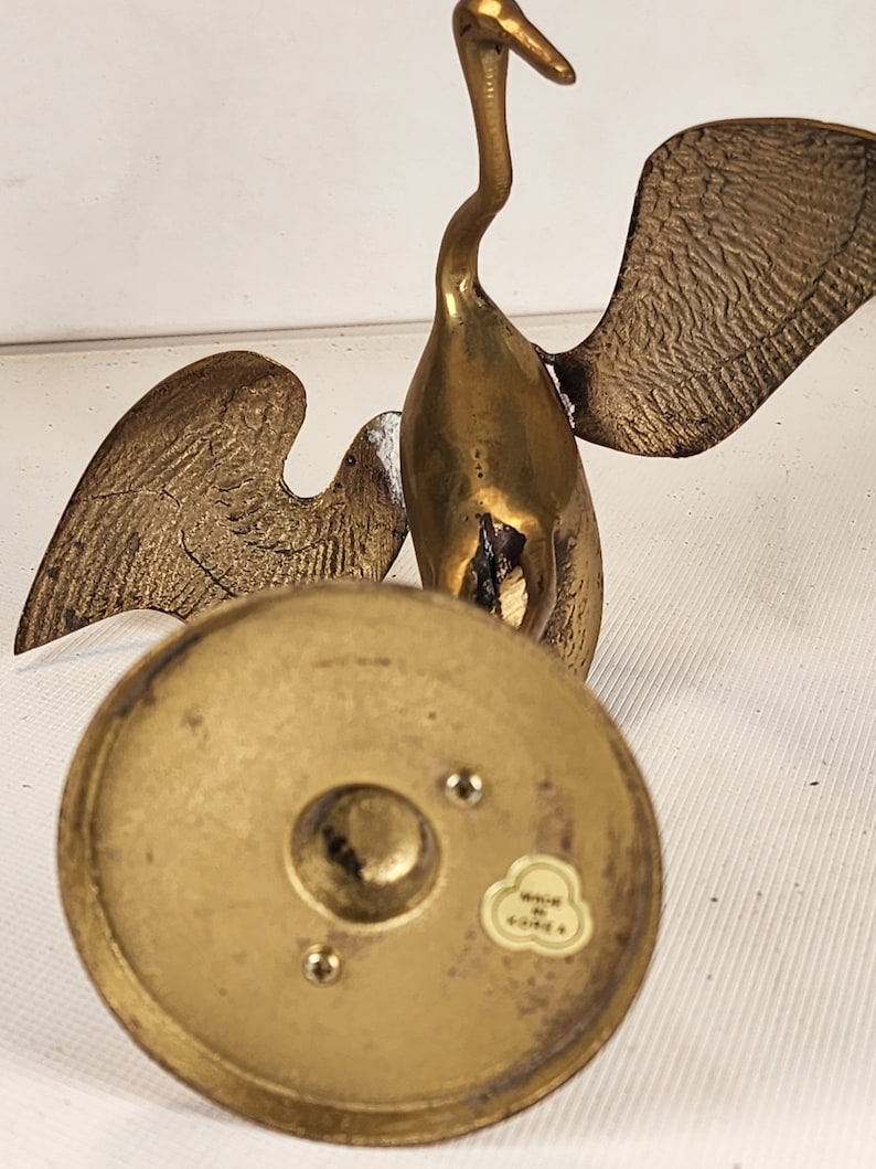 Vintage Brass Crane Sculpture Etsy