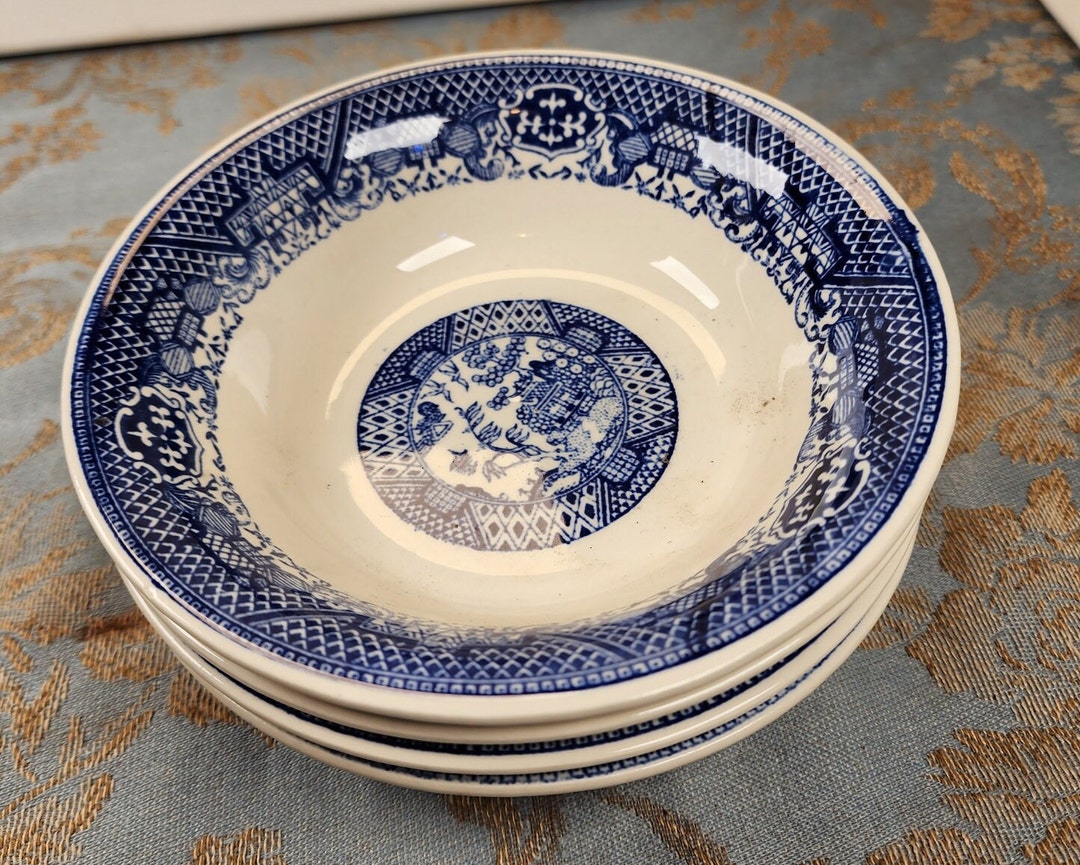4 Vintage Blue Willow Cereal Bowls Etsy