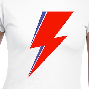 May include: A white t-shirt with a red and blue lightning bolt graphic.