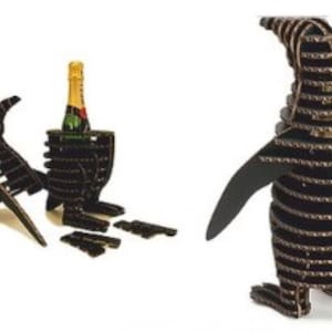 Pinguïn Fles Stand. Laser gesneden bestand svg dxf cdr, eps bestanden voor laser, cnc vector, ai project, lasersnijden vector, puzzel cdr, vector plan