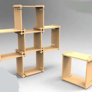 Modułowy system półek. Wycinane laserowo svg, dxf, plany obróbki drewna, wzory cnc, plany puzzli, plan wektorowy, projekt cdr, laser dxf, wycinanki laserowe