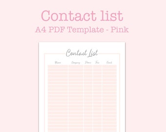 Contact List Template A4 PDF Digital Download