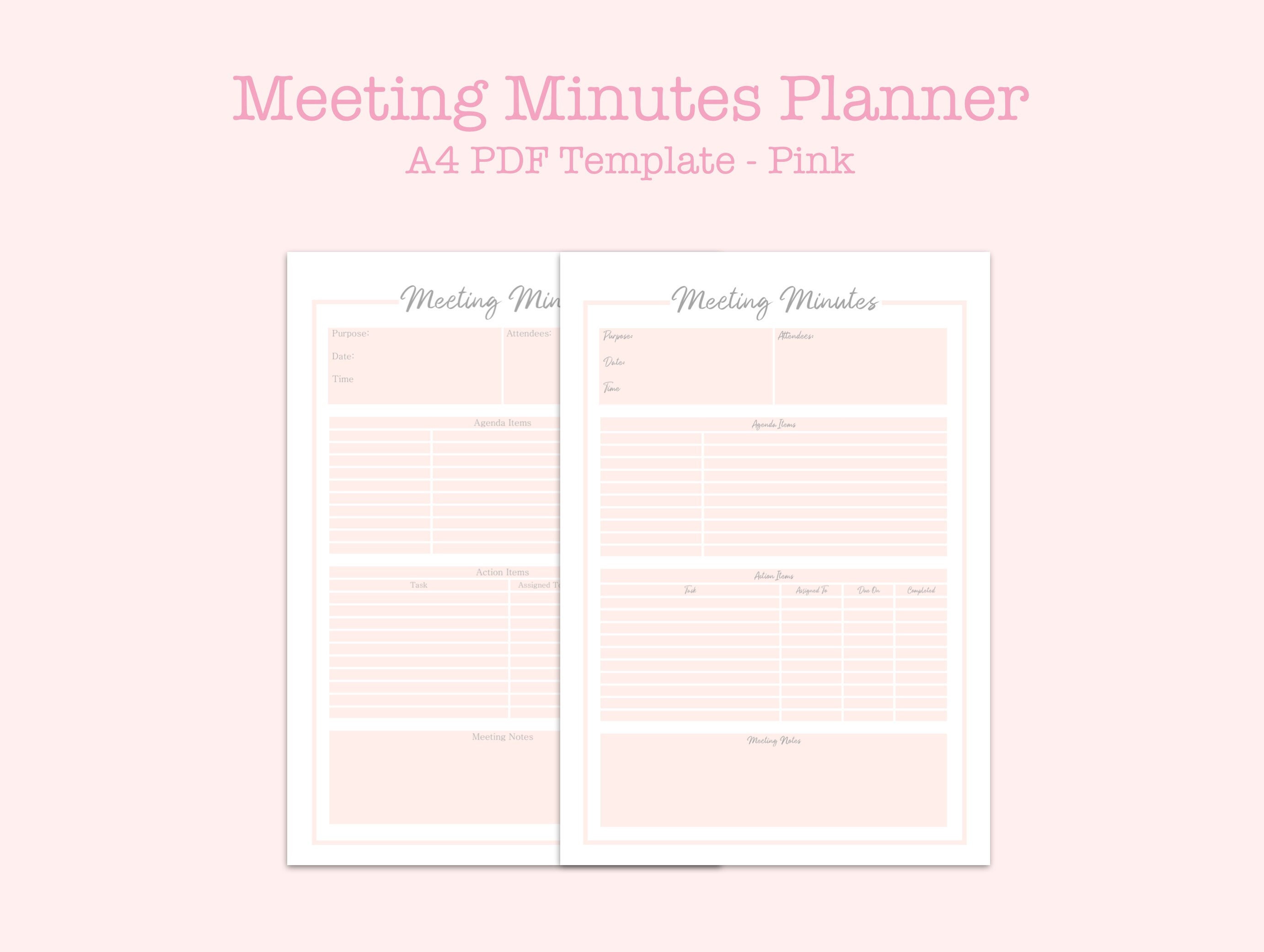Meeting Minutes Template, A4 PDF Digital Download - Etsy