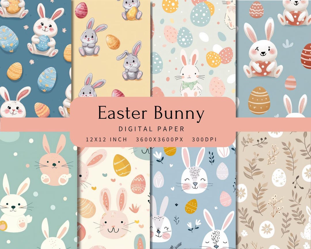 Easter Bunny Digital Paper Pack | Seamless Pastel Scrapbook Patterns ...