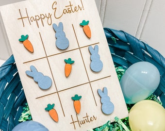 Juego de Tic Tac Toe de Pascua, Juego de dedos de Tic Tac de madera, Rellenos de cestas de Pascua para niños, Juego personalizado de Tic Tac Toe, Cestas de Pascua personalizadas