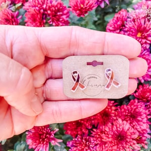 Breast Cancer Awareness Earrings, Pink Stud Earrings, Breast Cancer Ribbon Earrings, In October We Wear Pink Earrings, Rose Gold Stud