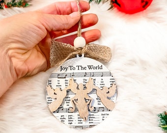 Music Sheet Christmas Ornaments, Nativity Christmas Ornaments, Christmas Hymn Sheet Music Ornaments, Wooden Engraved Hymn Music Sheets