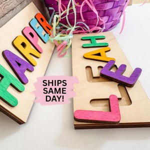 Holznamen Puzzle, Baby Namenspuzzle, personalisierte Babygeschenke für Mädchen / Jungen, Babys erstes Puzzle, Ostern Korb füller, Kinder Ostergeschenk