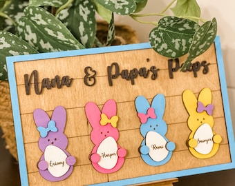 Easter Family Sign, Peeps Marshmallow Sign, Easter Gift for Grandma, Custom Wooden Sign, Personalized Easter Decoration, Custom Easter Peeps