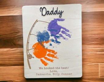 Signo de huella de mano para el día del padre, regalo de papá de pesca, regalo del día del padre, signo de juego de pesca, regalo para el abuelo, me encanta el regalo de pesca, regalo de juego de papá