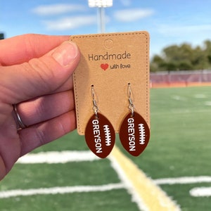 Football Earrings with Name, Football Earrings Personalized, Team Spirit Earrings, Custom Foootball Earrings, Sports Mom, Football Mom