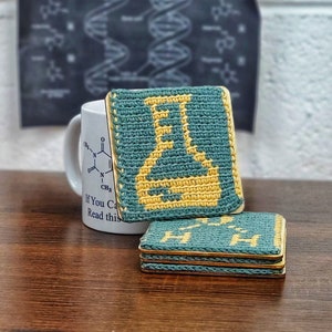 Science Coasters Chemistry gift for STEM teachers science students college room decor home office nerdy gift green coaster set crochet decor