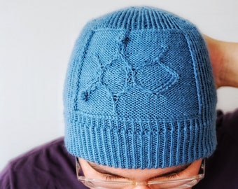 Knit hat pattern, cable knit hat, chemistry gift, mens hat, womens hat, coffee lover, science themed, nerdy, caffeine molecule, pdf