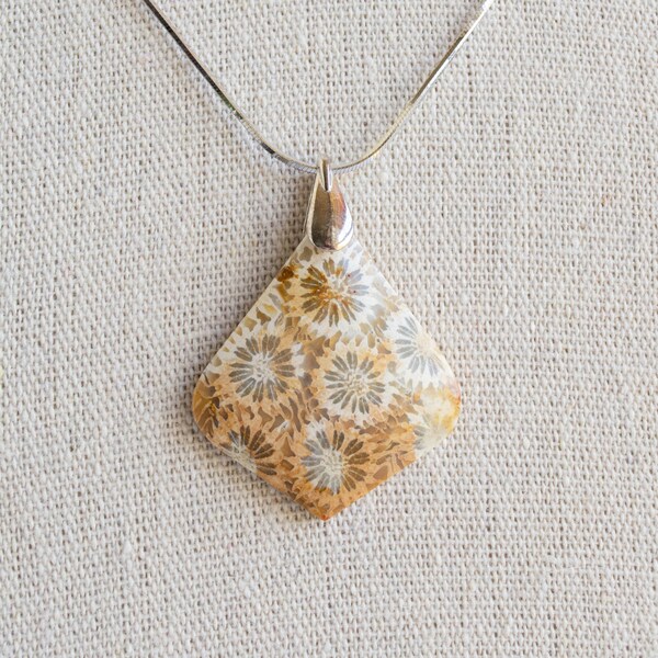 Fossil Coral, Sterling Silver, Gemstone Pendant Necklace