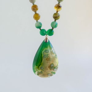 Flower Agate, Sterling Silver, Beaded Pendant Necklace