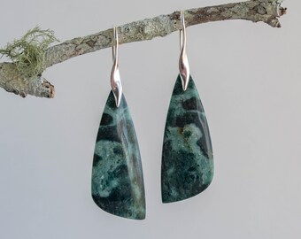 Opalised Wood, Sterling Silver, Triangular Gemstone Earrings
