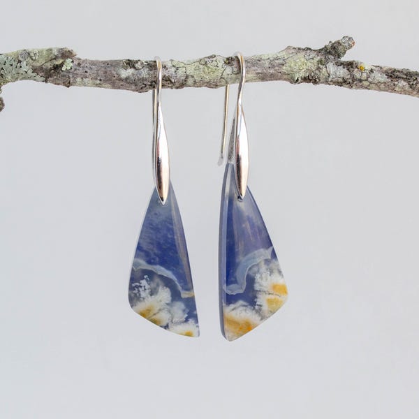 Pluimagaat, lapis lazuli, sterlingzilver, edelsteenoorbellen