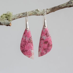 Thulite, Sterling Silver, Triangular Gemstone Earrings