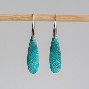 Chrysocolla, Sterling Silver, Teardrop Earrings