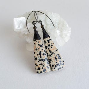 Dalmation Jasper, Wire Wrap, Triangular Gemstone Earrings