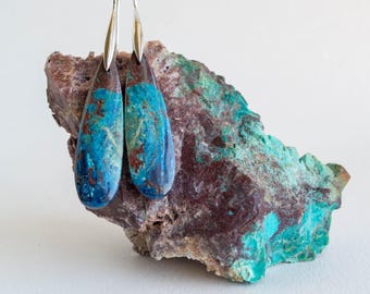 Chrysocolla, Sterling Silver, Teardrop Gemstone Earrings