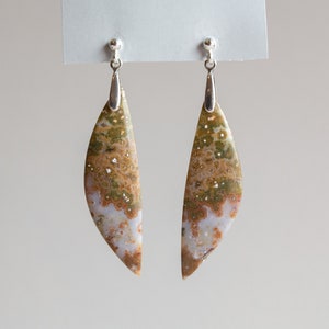 Boucles d&#39;oreilles en jaspe océan, argent sterling, pierres précieuses