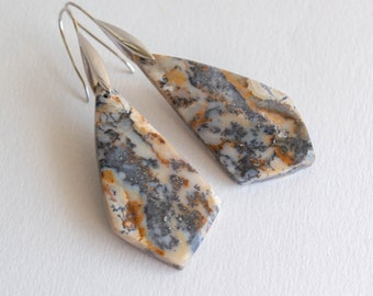 Dendritic Agate, Sterling Silver, Kite Shaped, Gemstone Earrings