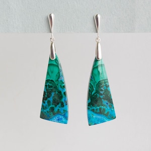 Malachite & Chrysocolla, Sterling Silver, Triangular Gemstone Earrings