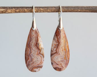 Pendientes de ágata Crazy Lace, plata de ley, con piedra preciosa en forma de lágrima.