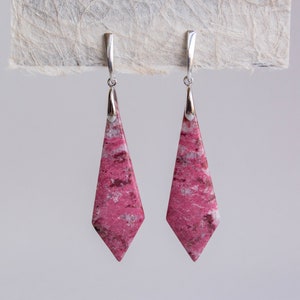 Thulite, Sterling Silver, Tie Shaped Gemstone Earrings