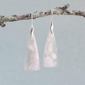 Cherry Blossom Agate, Sterling Silver, Triangular Gemstone Earrings