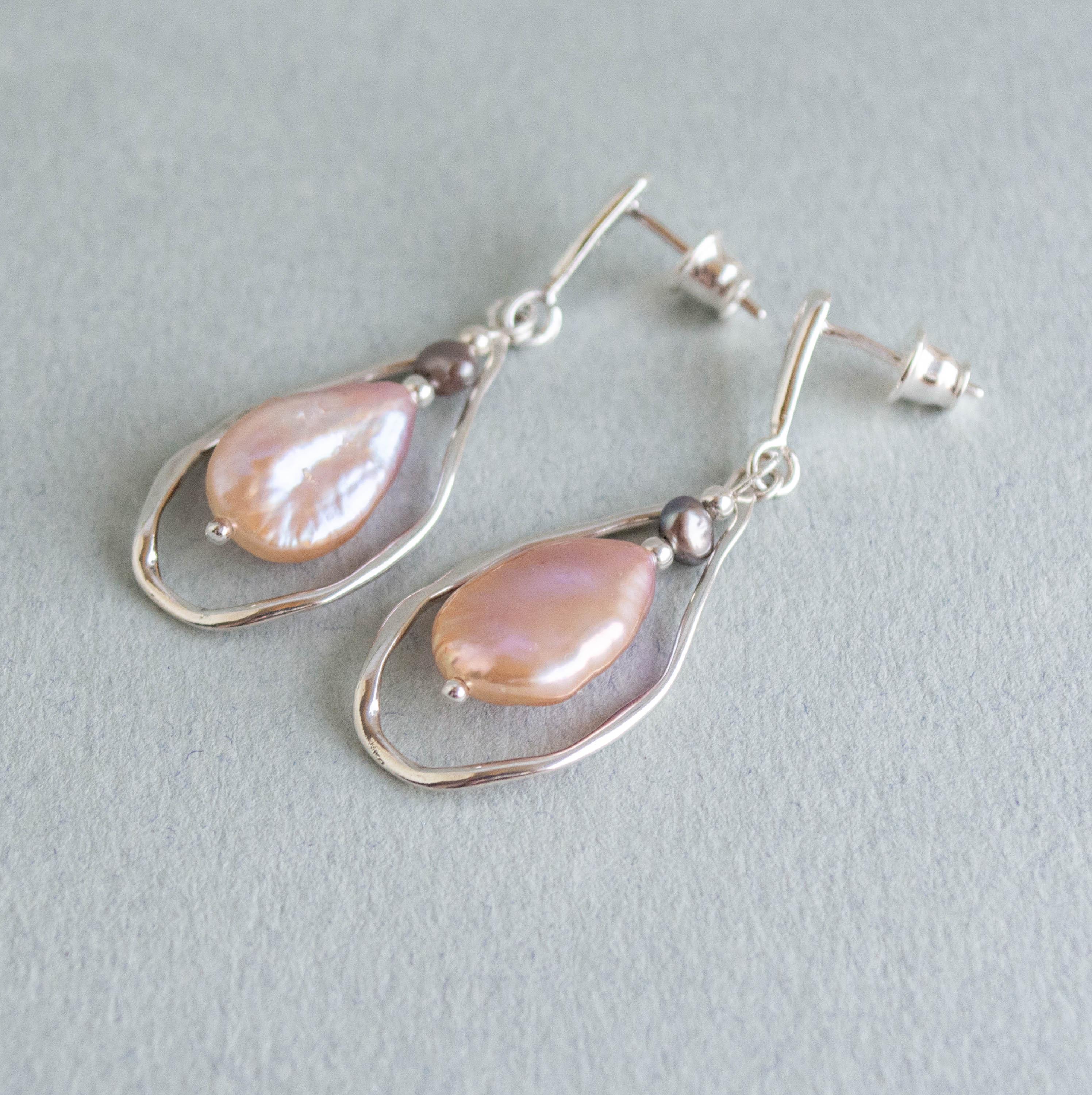 Pearl, Sterling Silver, Teardrop Hoop Earrings - Etsy